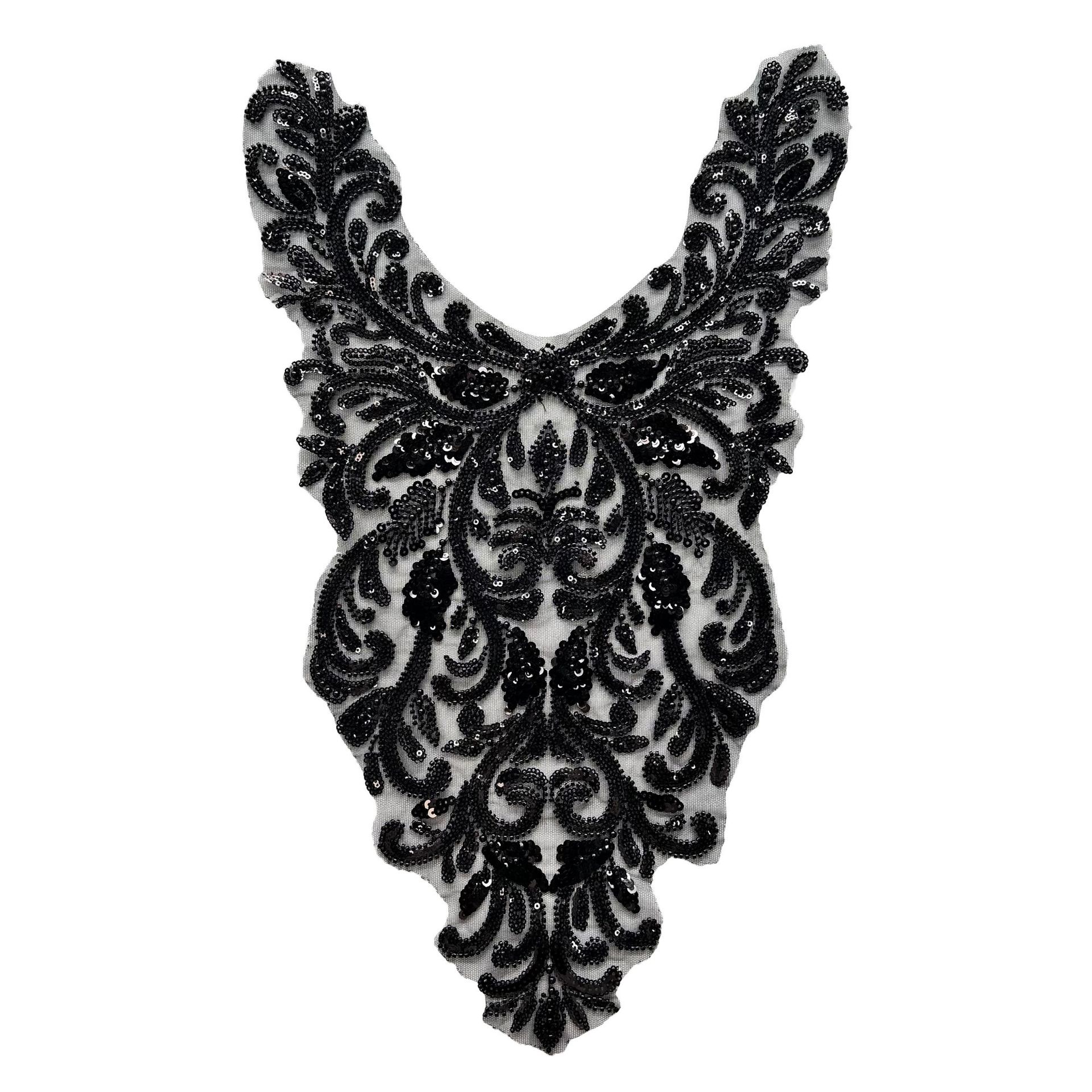 Mayorista negro hermoso encaje collar parches de decoración ropa de baile ropa accesorios bordados piezas de flores image 9