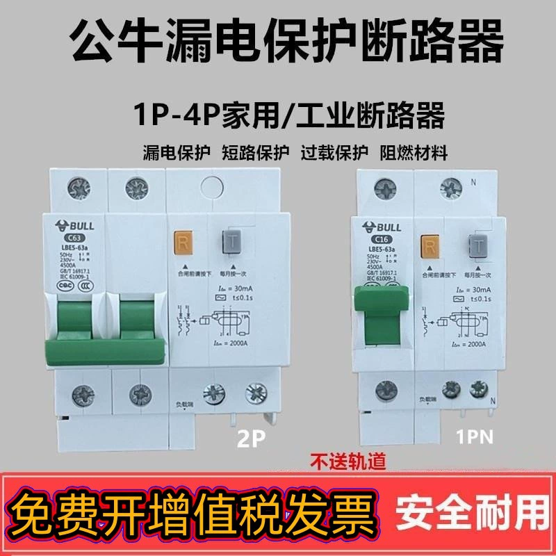 Бык 2P воздушный выключатель с защитой от утечки главный выключатель бытовой 220V водонагреватель 63A
