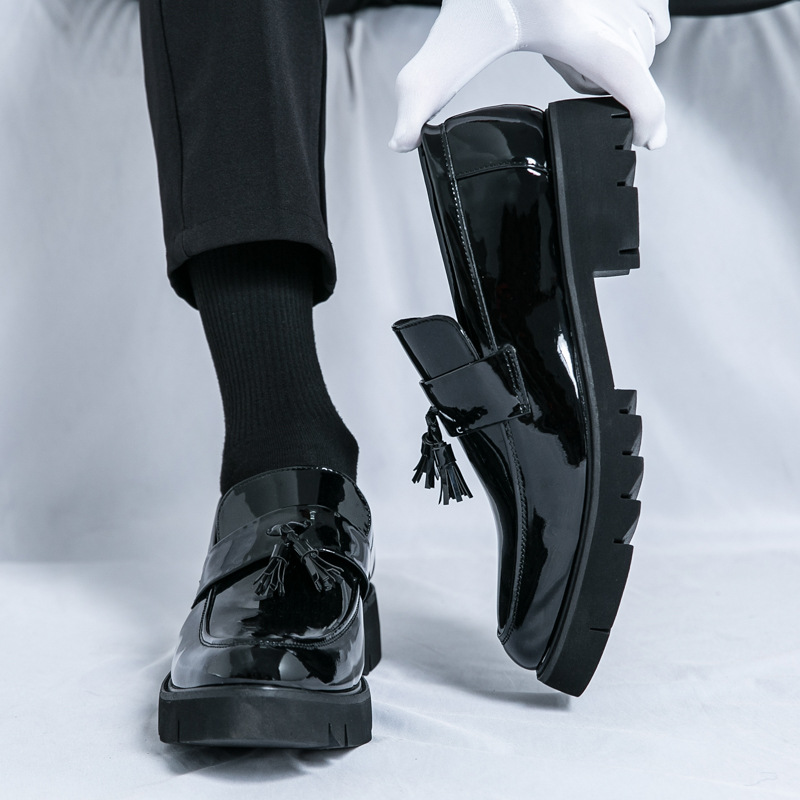2025 primavera nueva zapatos de cuero de cabeza grande, cuero de imprimación gruesa brillante, bordas casuales, zapatos Lefour para hombres, peinados, zapatos de moda image 5