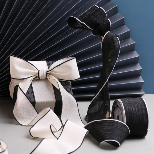 Korean style soft black and white bright silk vertical pattern ribbon DIY bow hair accessories flower shop flower packaging straw hat decoration