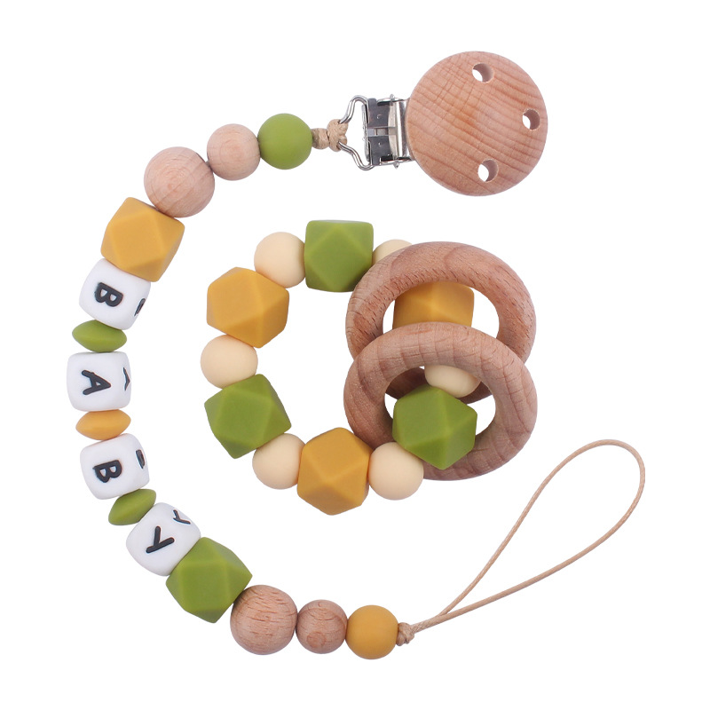 Suministros para bebés de haya clip pezón cadena creativa DIY bebé octogonal silicona mordedor pulsera juguete conjunto de dos piezas