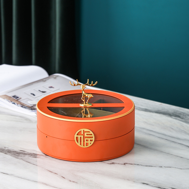 Hogar sala de estar Luz de lujo doble capa compartimiento giratorio fruta seca snack fruta placa té Mesa creativa boda dulces caja de almacenamiento