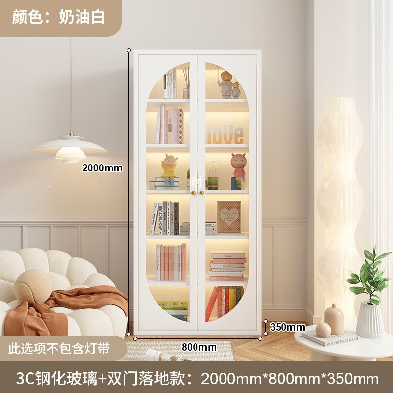 钢制书柜玻璃门防尘书架简约现代铁艺置物柜客厅储物柜家用展示柜|undefined