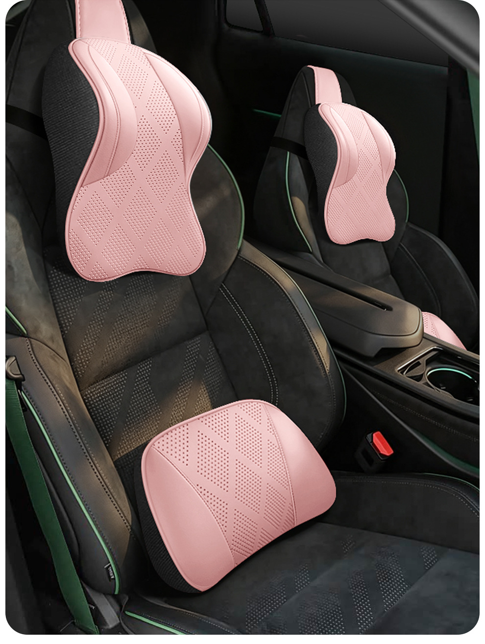 Cross-border car headrest, neck support pillow, integrated sports seat, adjustable neck pillow with vertical straps, leather car pillow