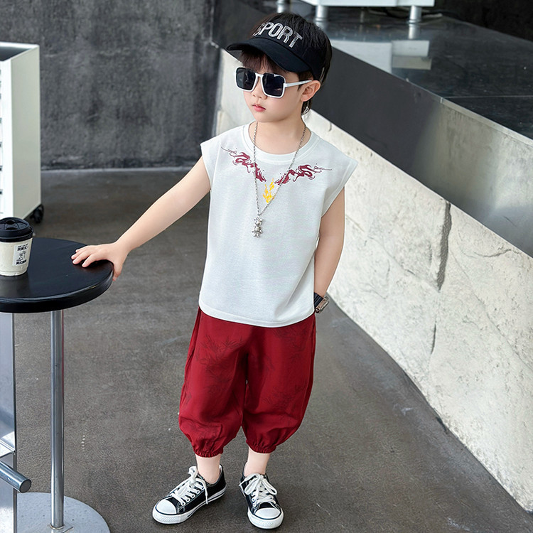 8082 traje de chaleco de verano para niños 2025 nuevo estilo ropa delgada de verano para niños pantalones anti-mosquitos para niños de dos piezas
