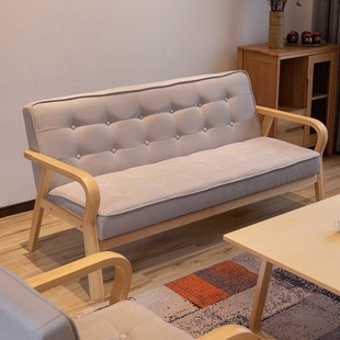Curved wood armrest fabric sofa Nordic Japanese style living room single double three-person small apartment armrest sofa chair furniture
