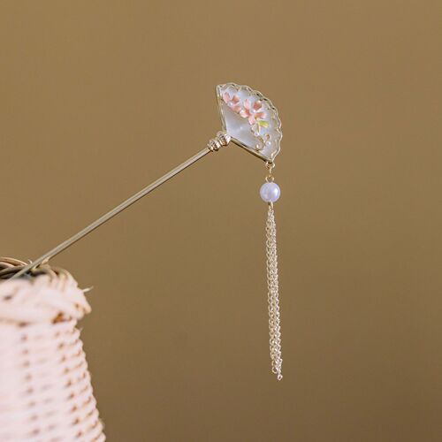 【GIRL IN THE ROSE SERIES】Fashionable and Elegant Modern Fan-Shaped Acrylic Alloy Hairpin with Tassels, Everyday Versatile
