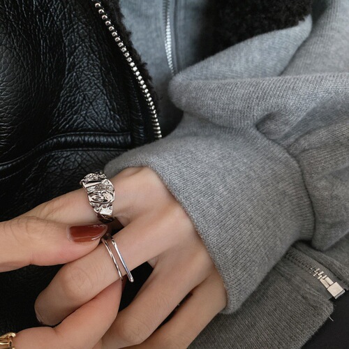 Silver Folded Index Ring with Opening Design for Women, Korean Minority Style, Ins Trendy Cool Casual High Fashion Personality