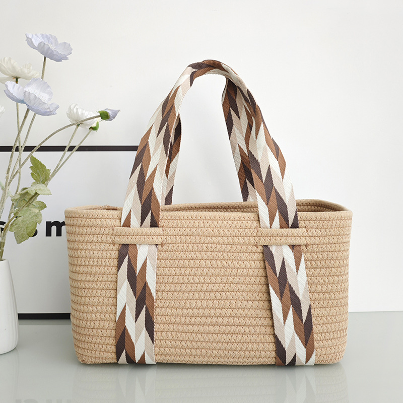 Cross-border Amazon Ins Niche Vacation Large Capacity Woven Handbag Handmade Straw Woven Bag Picnic Vacation Basket