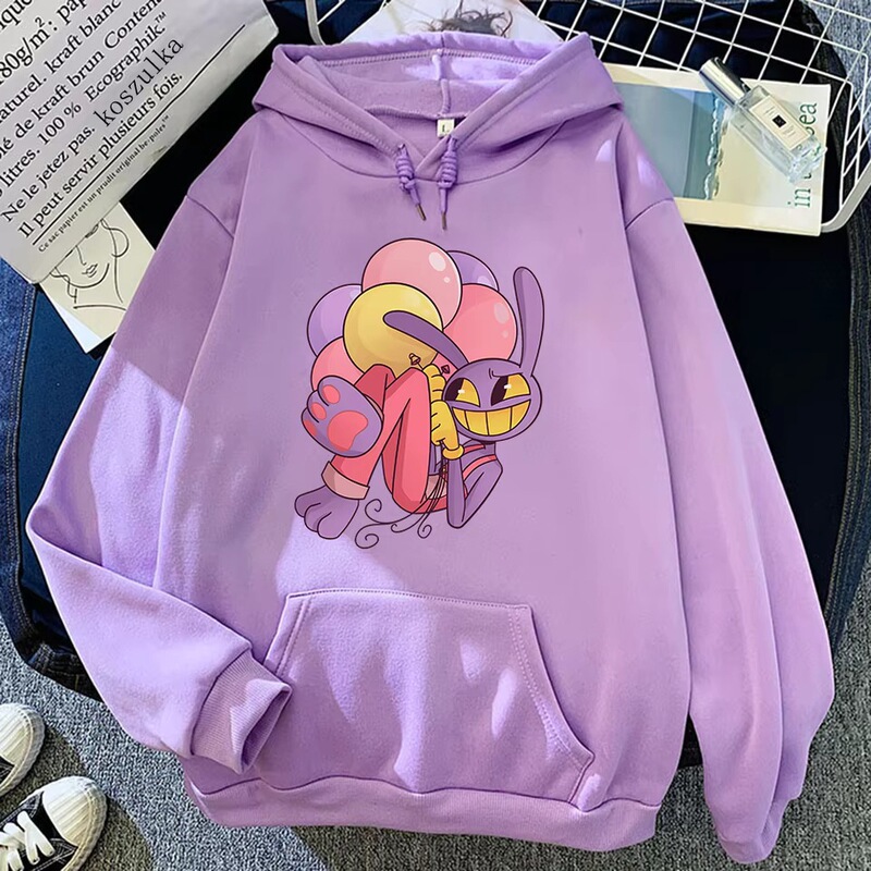 Digital Circus Jax Hoodie Fashionable Women's Aesthetic Graphic Kawaii Rabbit Hugging Balloon Hooded