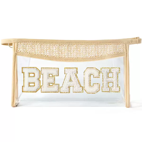Cross-Border New Model Pvc Straw Chenille Lipstick Embroidered Letter Makeup Bag Large Capacity Waterproof Portable Storage