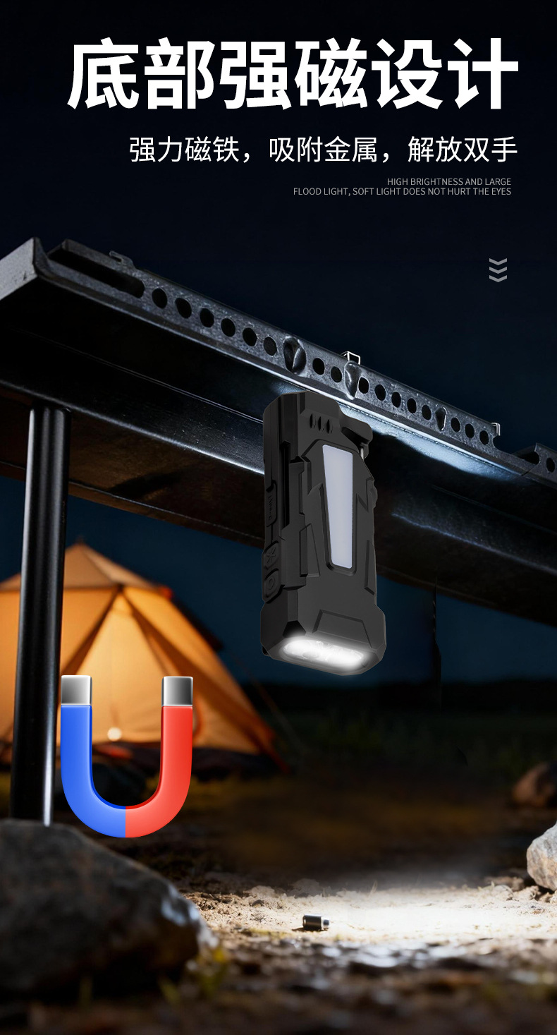Plastic Strong Light Edc Flashlight USB Rechargeable Multi-Functional Purple Light Colorful Atmosphere Light Warning Light Magnetic Hook