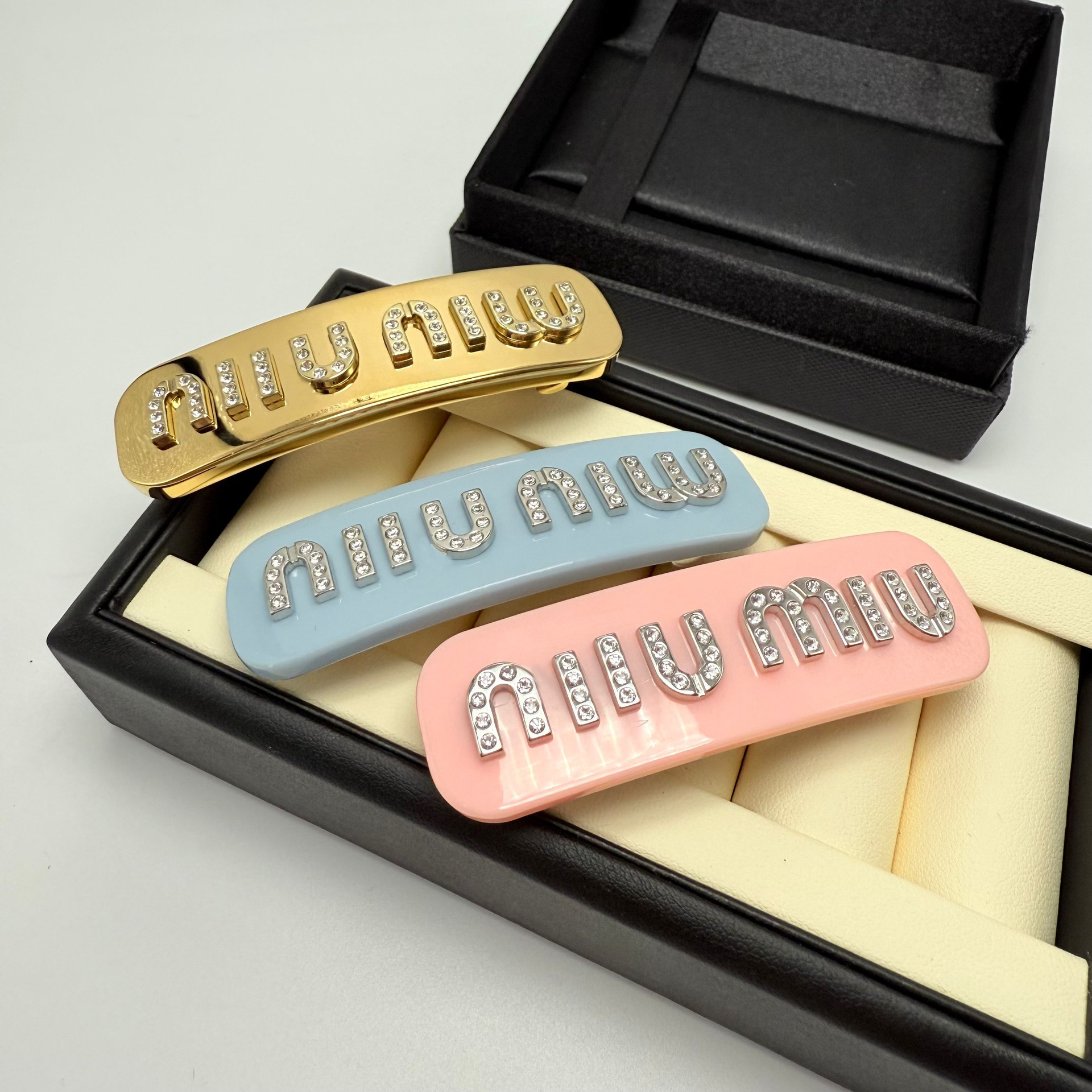 Miaojia High Version Rectangular Rhinestone Pearl Hairpin Side Clip Pink Golden Elegant Fashion Sense Light Luxury Wholesale Women