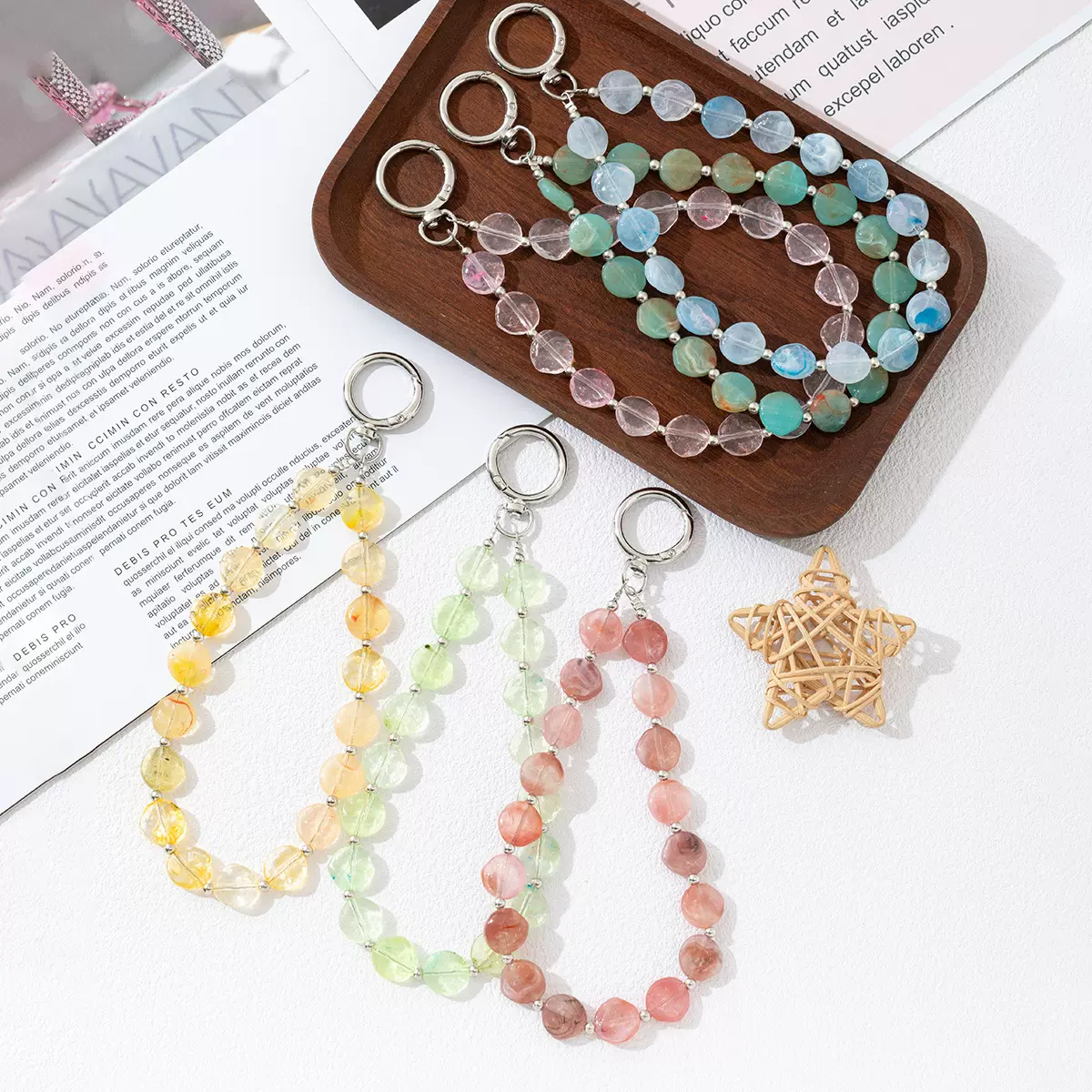 ins可爱甜美多功能手机链韩版糖果色手工串珠挂件包包挂饰钥匙扣