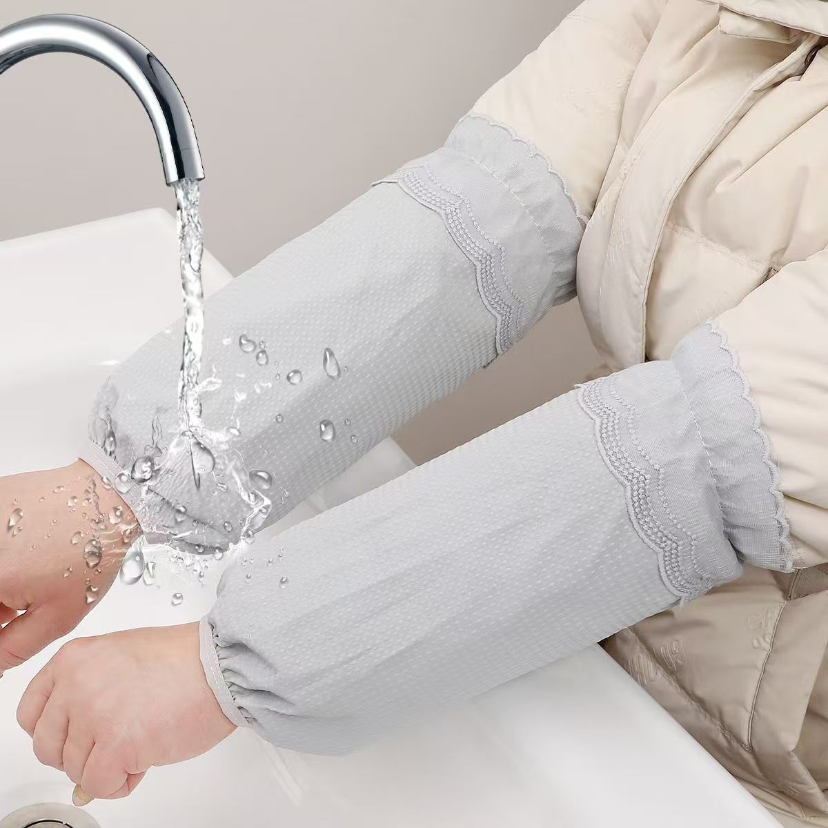 新款袖套女秋冬季蕾丝花边套袖成人耐脏防污棉服羽绒服耐脏护袖头