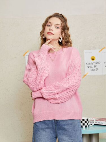 Self-developed spring and autumn loose Japanese round neck retro knitted sweater long sleeves
