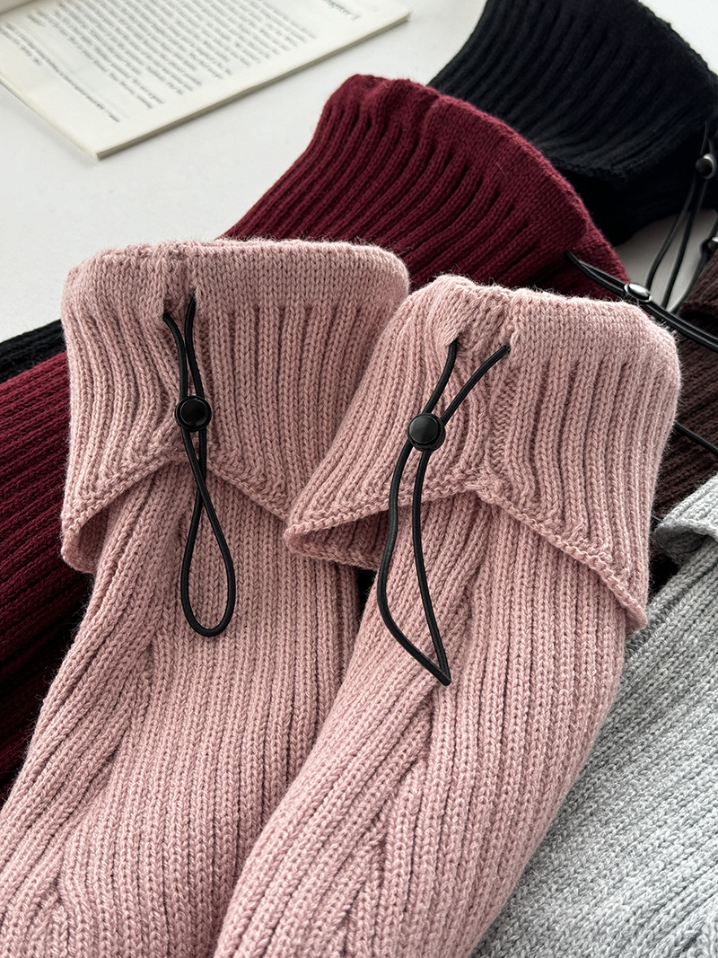 Drawstring flanged socks Hottie Hipster Pile socks chunky knit leg covers Warm foot covers_voghion.com