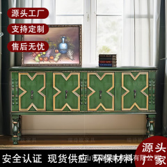 客厅描金复古绿四门柜餐边柜走廊玄关高端设计装饰柜电视柜门厅柜