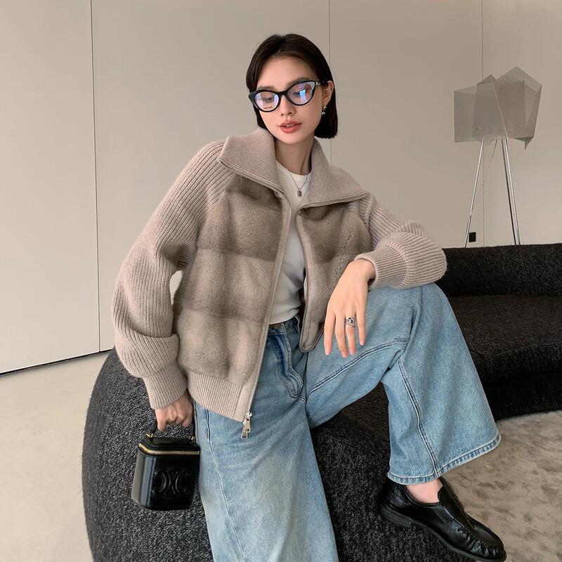 LP Same-style High-end Winter Coat Cashmere Knitted Stitching Imported Mink Fur White Goose Down Jacket for Women