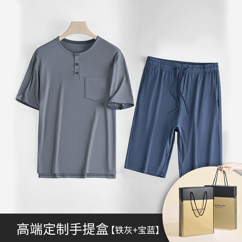 60 pijamas finos de primavera y verano modales de doble cara para hombres, pantalones cortos de manga corta, ropa de hogar en stock