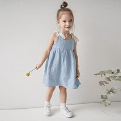 Summer New Linen Cotton Dress Children's Fresh and Cute Colorful Striped Design Baby Cotton Linen A-line Skirt