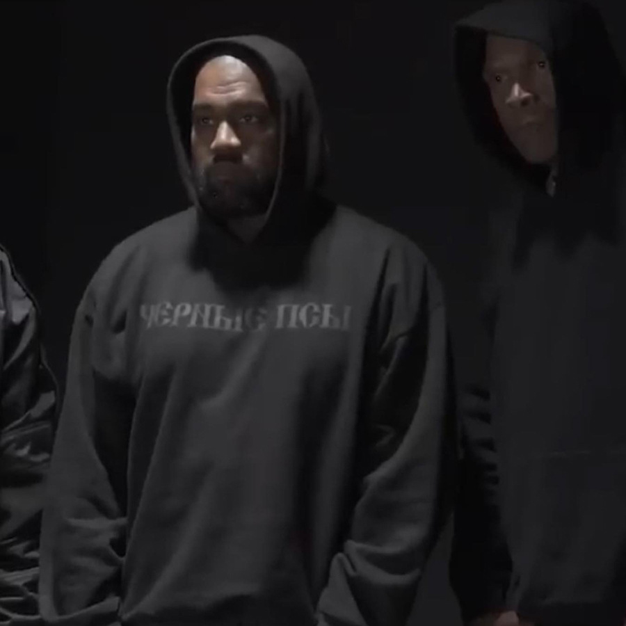 YZ GOSHA BLACK DOGS HOODIE perros negros logotipo ruso letra impresa sudadera con sombrero