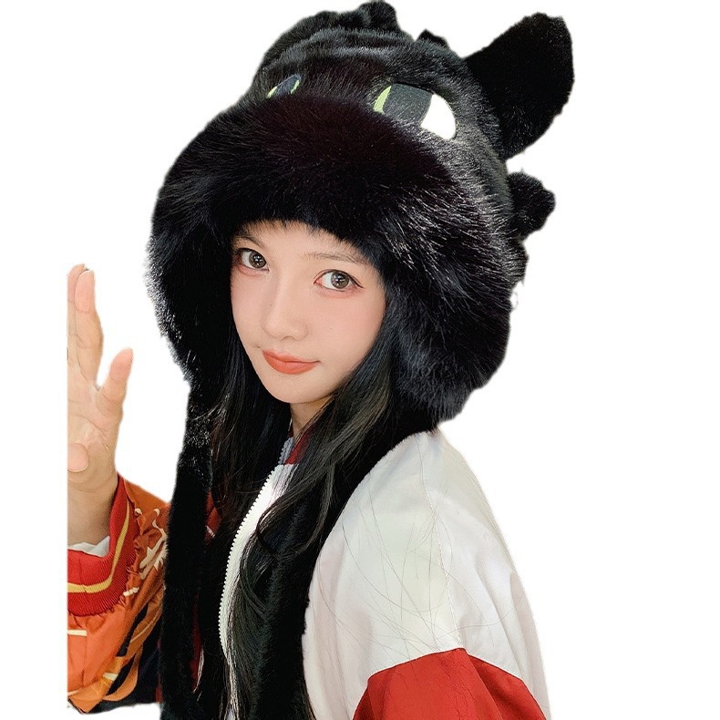 (2개) 새해 귀여운 플러시 두꺼운 레이 펭 모자 여성 겨울 국립 유행 귀 보호 스카프 모자 사이클링 스키 바오 터우 모자