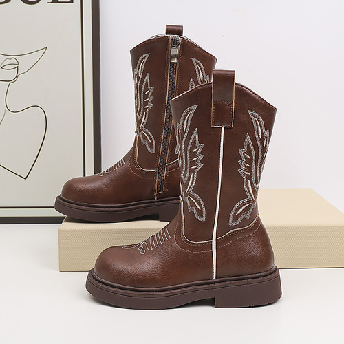 Children's Martin Boots 2025 Autumn New Embroidered Retro Boots for Girls Soft Sole Chelsea Mid-Center Boots