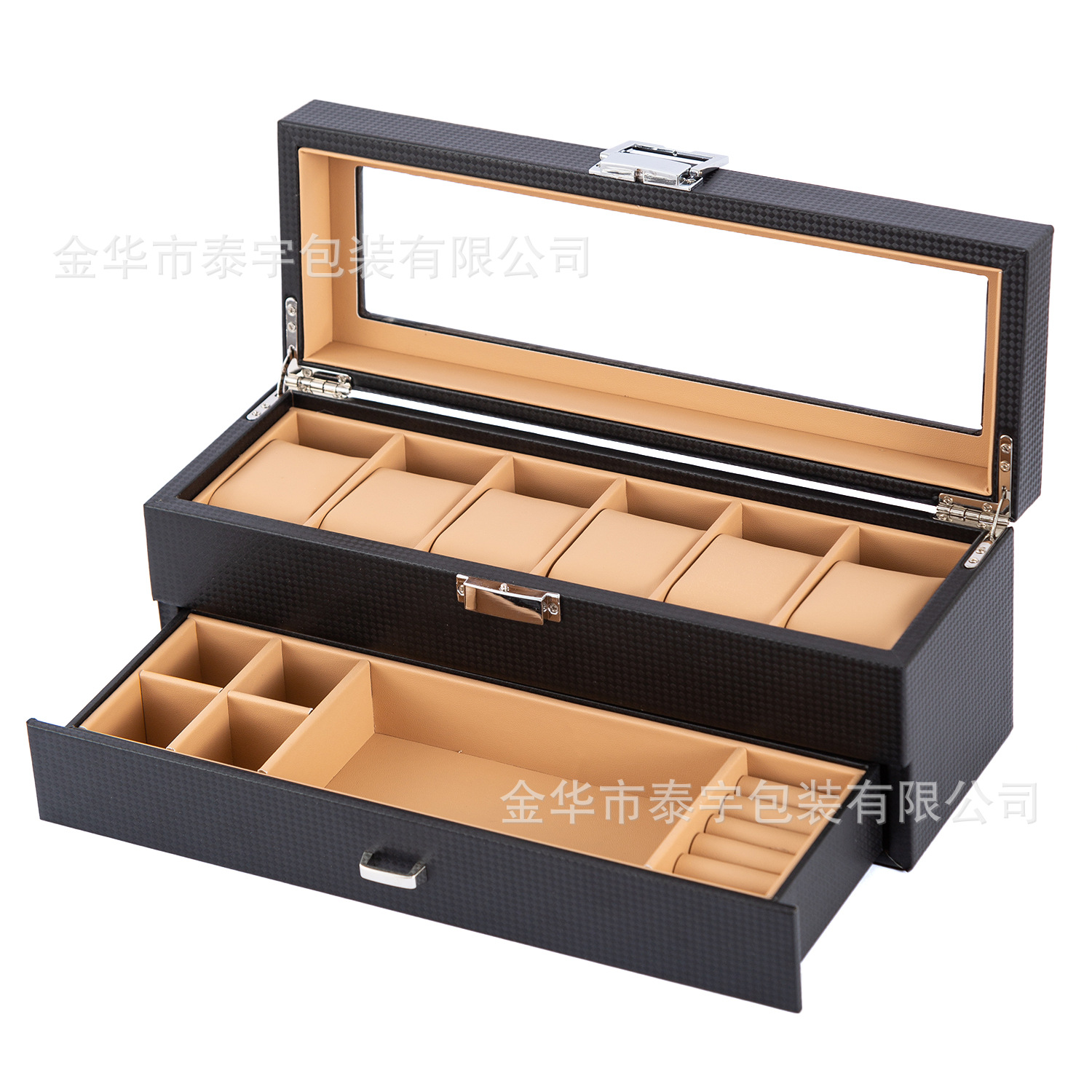 Caja de almacenamiento de reloj de gama alta de fibra de carbono de cuero de PU Caja de almacenamiento de reloj de madera Venta directa de fábrica Spot Spot Hand