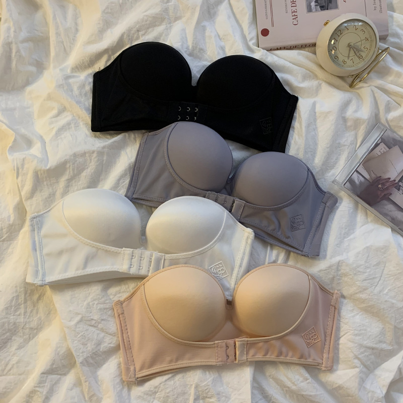 Cross-Border Strapless Front Buckle Qq Sugar Invisible Non-Slip Girl Small Breast Thick Cup Push-Up Adjustable Bra Intimates for Women Cross-Border Strapless Front Buckle Qq Sugar Invisible Non-Slip Girl Small Breast Thick Cup Push-Up Adjustable Bra Intimates for Women