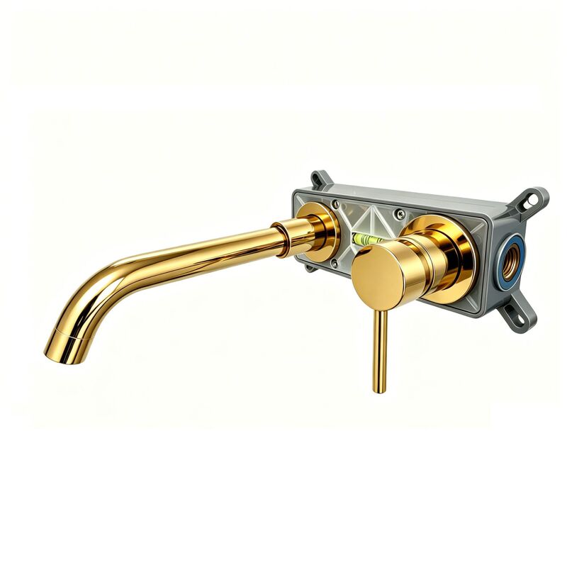 Light Luxury Style Bathroom Concealed Wall-Mounted Brushed Nickel Gun Gray Simple Basin Faucet with Hot and Cold Water