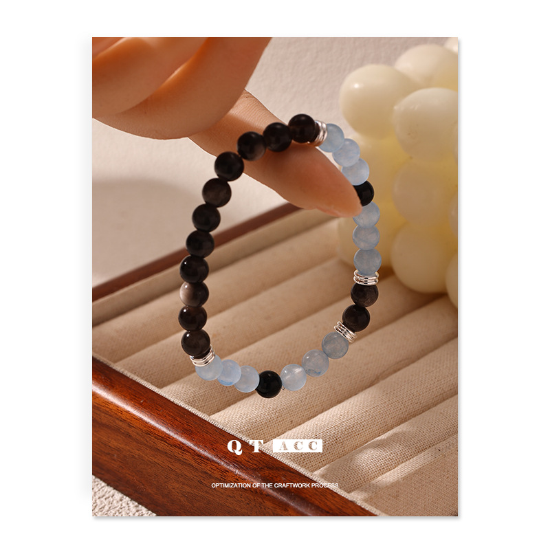 Nuevo estilo chino de vacaciones al mar primavera y verano pequeña fresca imitación de anabavia obsidiana piedra natural pulsera de cuentas pulsera mujer