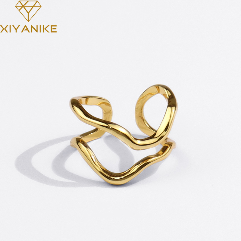 New simple geometric open doublelayer irregular index finger ringpicture3