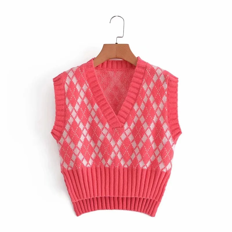 College style lattice knitted vest  NSHS63333