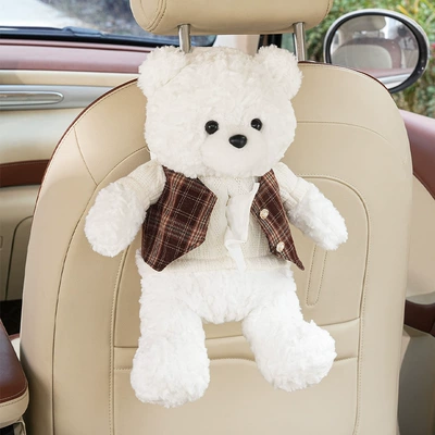 cute plush toy car hanging – Car tissue box/set - fur-textured-bear-tissue-box-in-white-vest