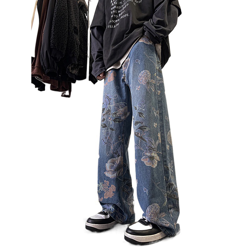 Vaqueros Graffiti para hombre, primavera 2025, estilo urbano hip-hop, holgados, de pierna recta, de diseñador, pantalones modernos de alta costura