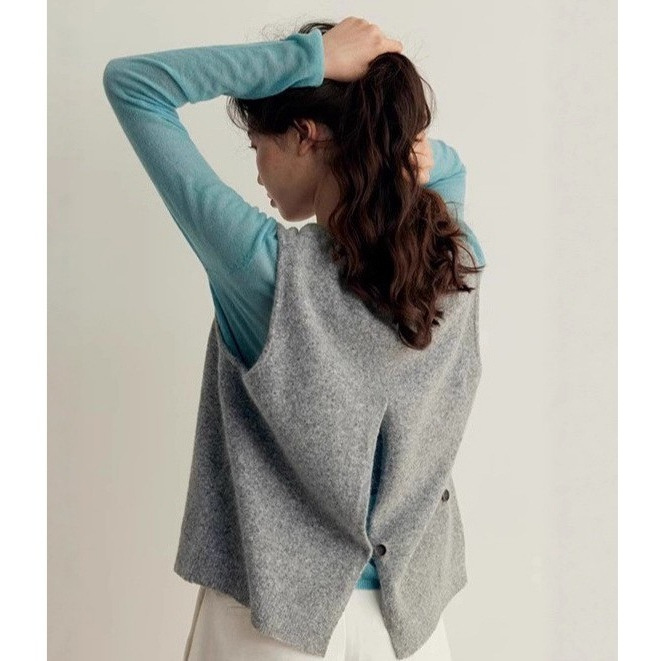 Nibai Wool U-Neck Adjustable Back Slit Two-Wear Knitted Vest Work Clothing Layered Chic Age-Reducing Vest for Women