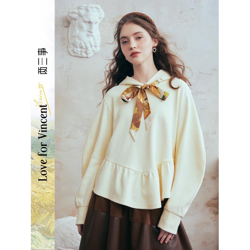 Van Gogh Artistic Elegance: Flowing Light and Shadow 2026 Spring New Printed Tie-Strap Hooded Sweatshirt for Women, Loose Fit Van Gogh Artistic Elegance: Flowing Light and Shadow 2026 Spring New Printed Tie-Strap Hooded Sweatshirt for Women, Loose Fit