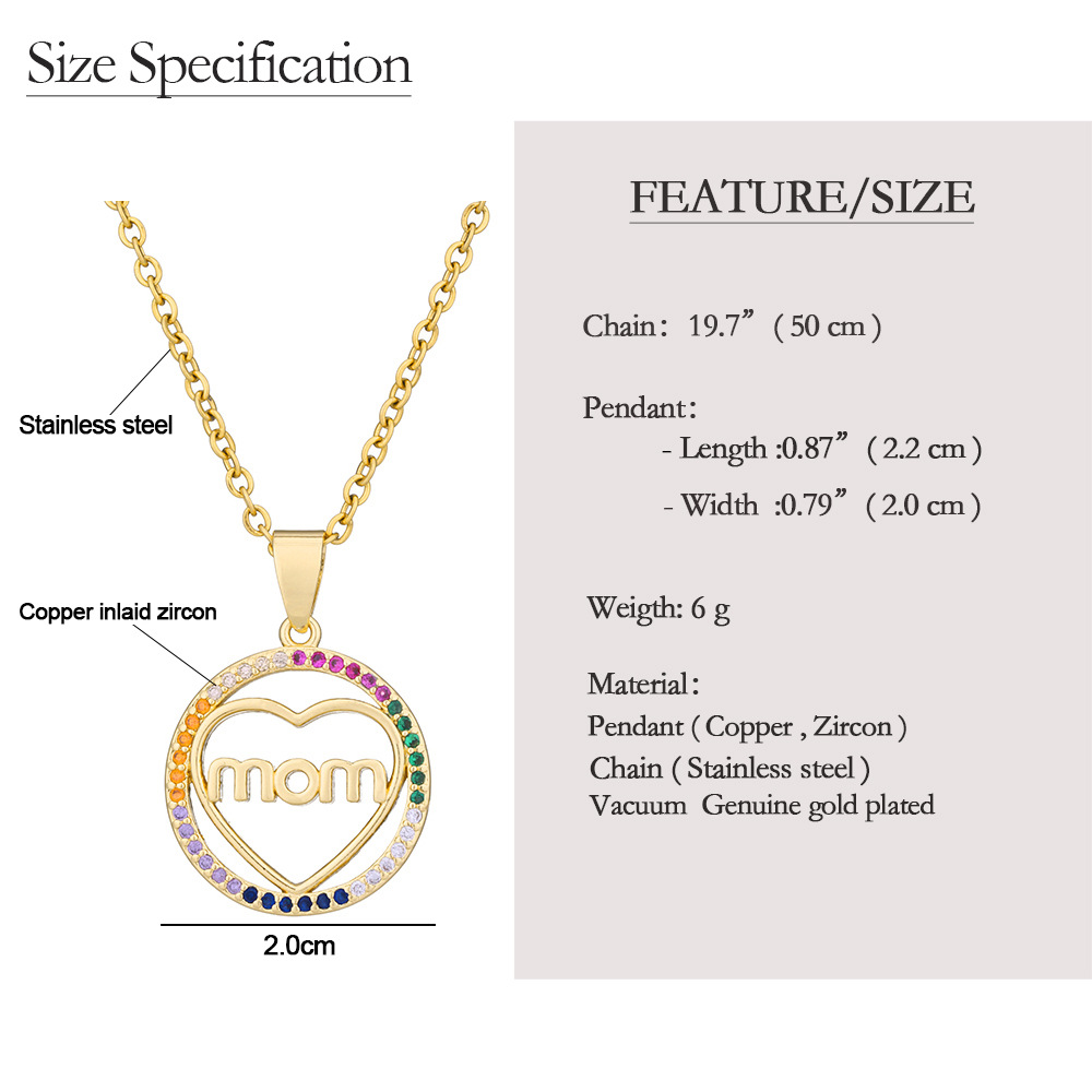 304 Stainless Steel Copper MAMA Plating Letter Zircon Pendant Necklace display picture 1