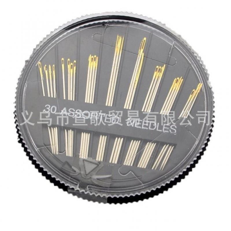 30 oro cola mano costura negro aguja caja disco oro cola aguja conjunto accesorios hogar caja de costura