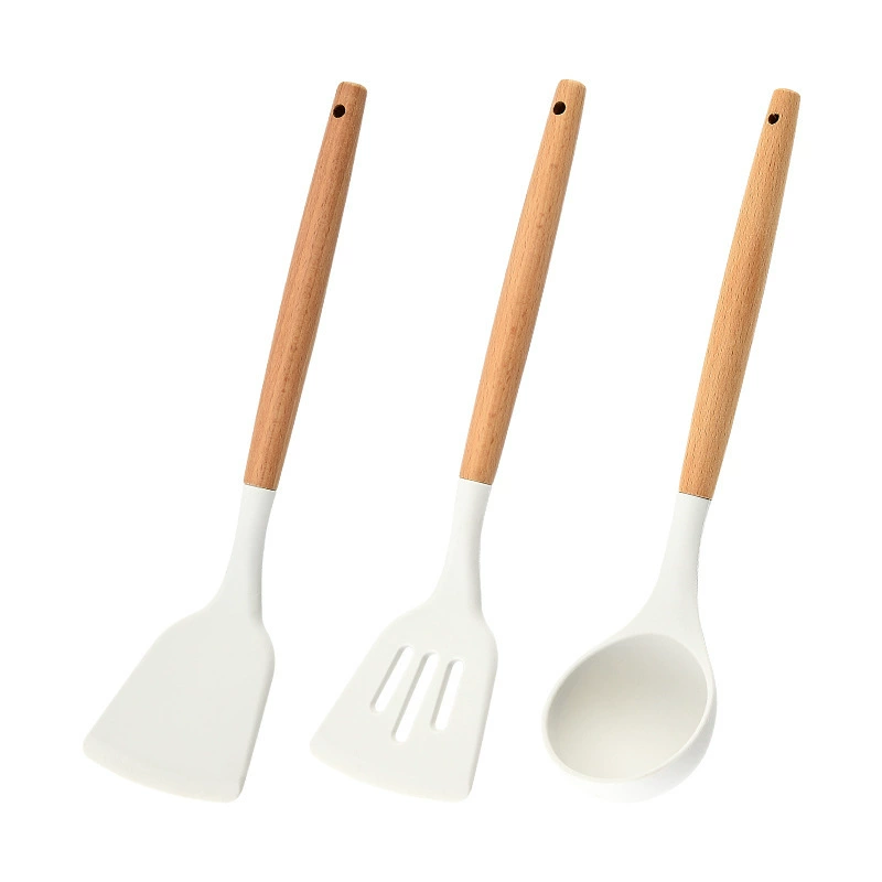 Силicone spatula set, деревянная ручка белый, термостойкие неприлипшие кухонные приборы (множество типов)