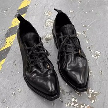 小众翘头模特巫师鞋男女走秀潮款尖头皮鞋高跟厚底德比鞋增高休闲