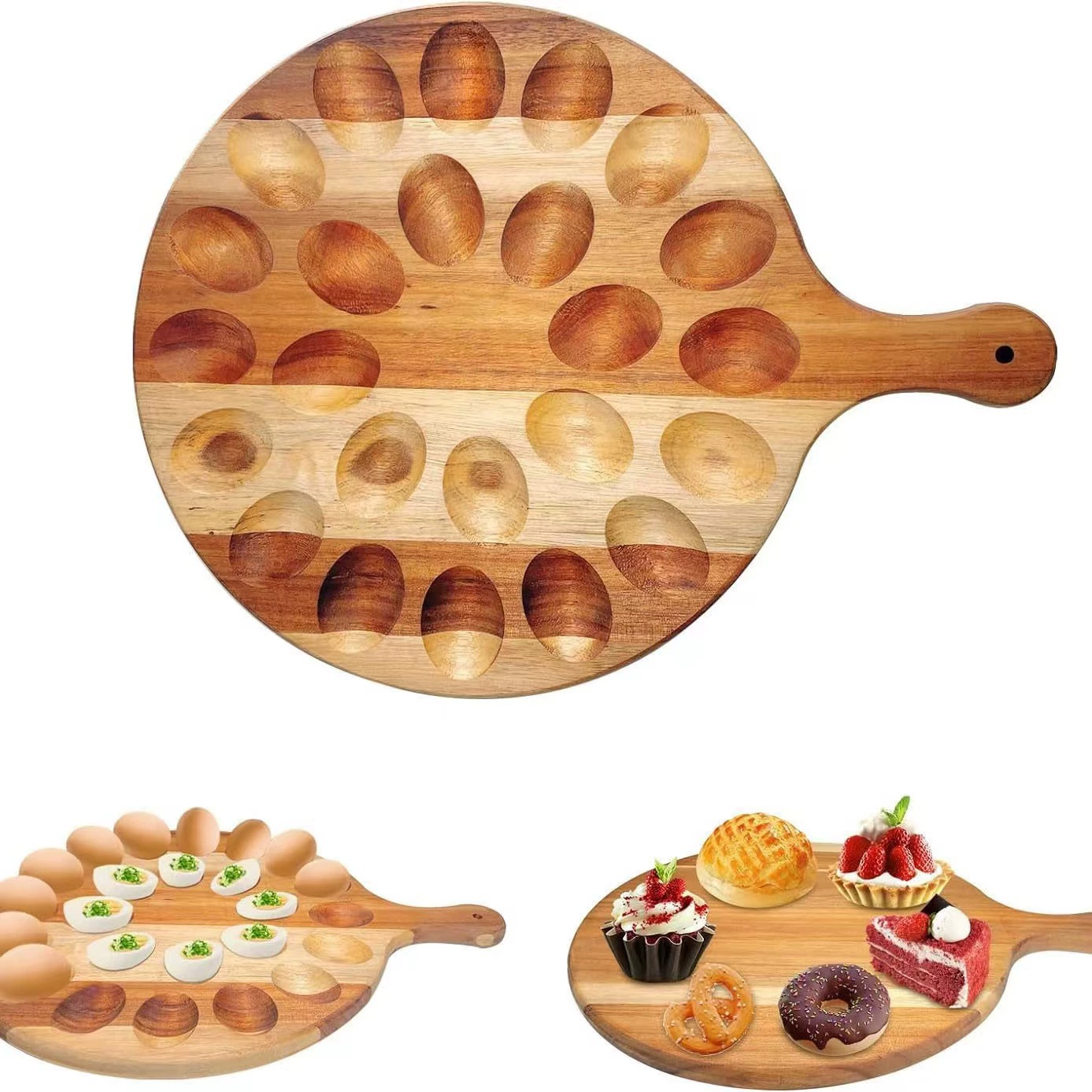 Деревянный поднос для яиц тарелка из дерева акация димсам тарелка из нескольких яиц подставка с ручками деревянная разделочная доска для пиццы