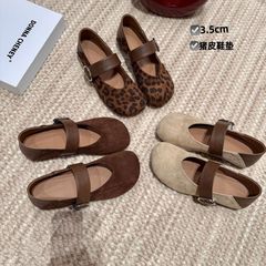 豹纹羊京绒玛丽珍鞋女2025年秋季新款复古韩版内增高软底浅口单鞋