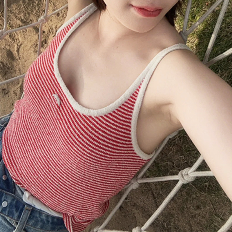 Striped Camisole for Women, Summer Inner Wear or Outerwear, Beach Style, Sweet and Spicy Girl Jazz Knit Sleeveless Crochet Top Striped Camisole for Women, Summer Inner Wear or Outerwear, Beach Style, Sweet and Spicy Girl Jazz Knit Sleeveless Crochet Top