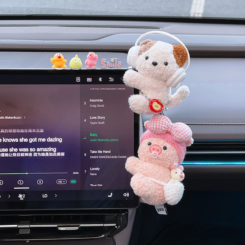 Car Dashboard Computer Screen Plush Toy Cartoon Cute Electric Car Interior Decoration