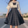 百褶格子高腰春夏半身裙