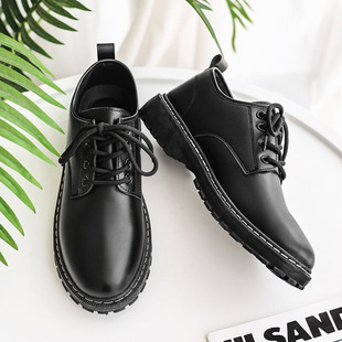 Spring Casual Leather Shoes for Men, Breathable Black British Style Business Formal Wear, Youth Round Toe Suit, Martin Big Toe Men's Shoes
