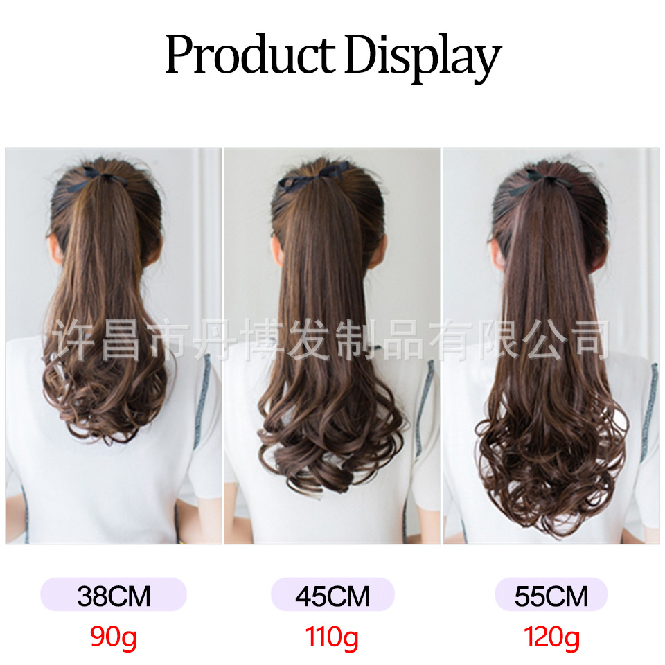 Peluca cola de caballo pelo largo y rizado atar pera flor rollo cola de caballo falsa onda grande media longitud peluca corta cola de caballo ondulada