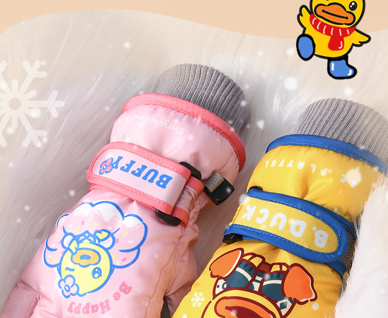 B.duck Little Yellow Duck Children's Ski Winter Boys Waterproof Non-slip Thickened Cold-proof Warm Gloves Girls_voghion.com